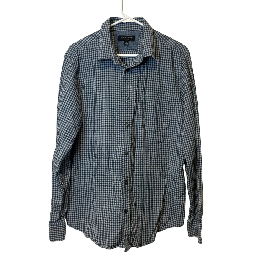 Banana‎ Republic Soft Wash Tailored Slim Fit Gingham Button Down Shirt Mens L